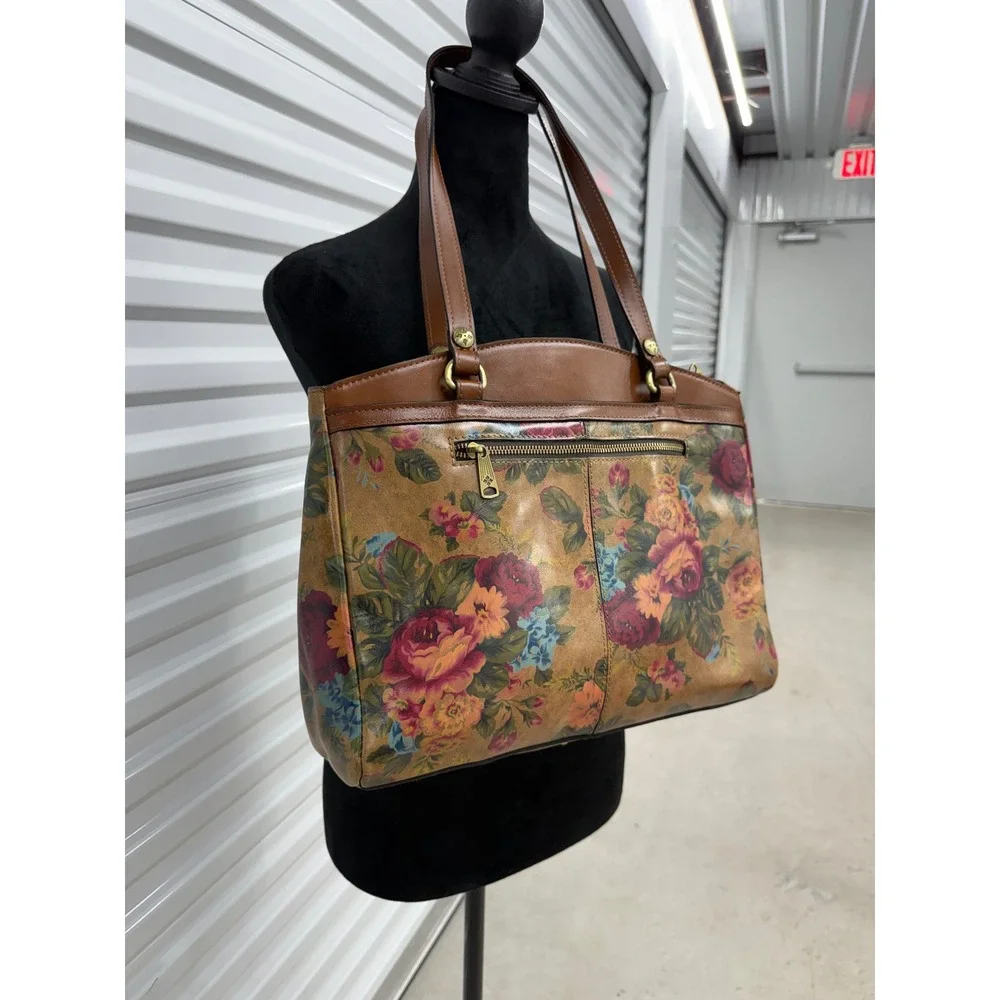 Patricia Nash Poppy Leather Tote Featuring Vtg Victorian Garden Floral Print